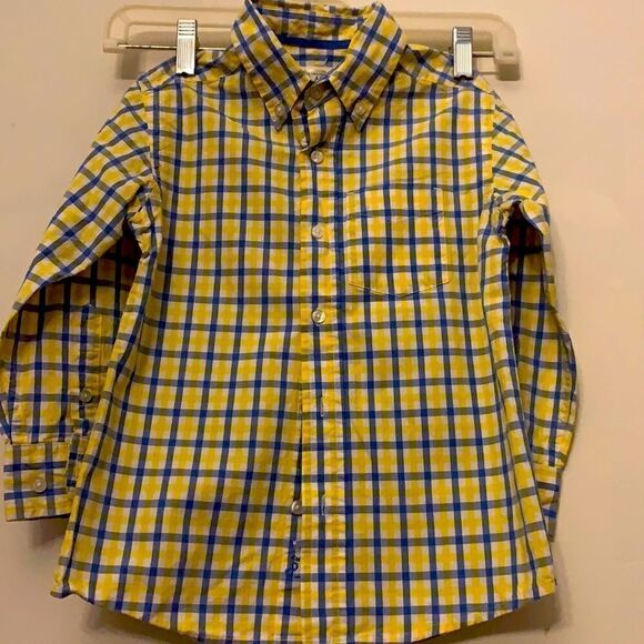 Children’s Place little boys, yellow and blue button down shirt.  Size XS 4 - Picture 1 of 6